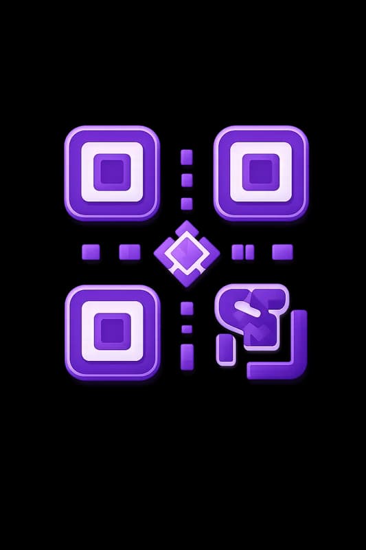 Código QR decorativo en violeta con el rombo de Ethereum en el centro.